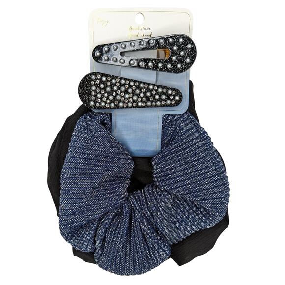 Berry Good Hair Scrunchie and Barrette Set Blue Black Shimmer - Picture 1 of 5